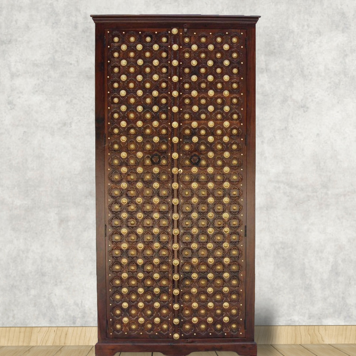 Royal Brass Studded Teakwood Almirah