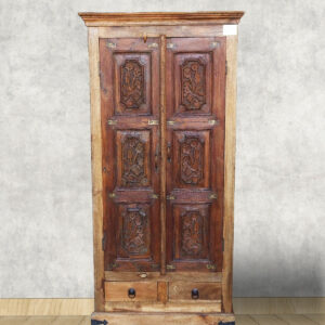 Antique Teak Wood Hand-Carved Almirah