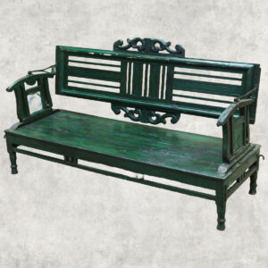 Royal Emerald Rajasthani Carved Wooden Bench