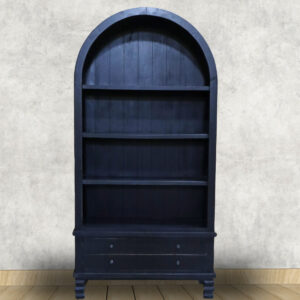 Antique Indian Heritage Arched Wooden Bookshelf with Drawers