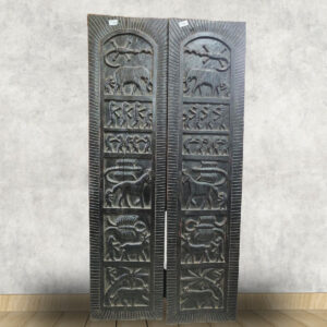 Antique Hand-Carved Tribal Storytelling Teak Double Door Panels