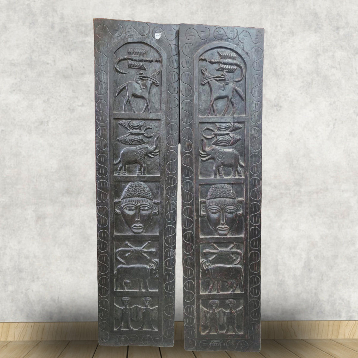 Antique Hand-Carved Indian Tribal Wooden Panels