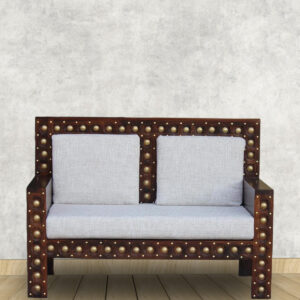 Antique Indian Heritage Studded Wooden Loveseat with Cushions