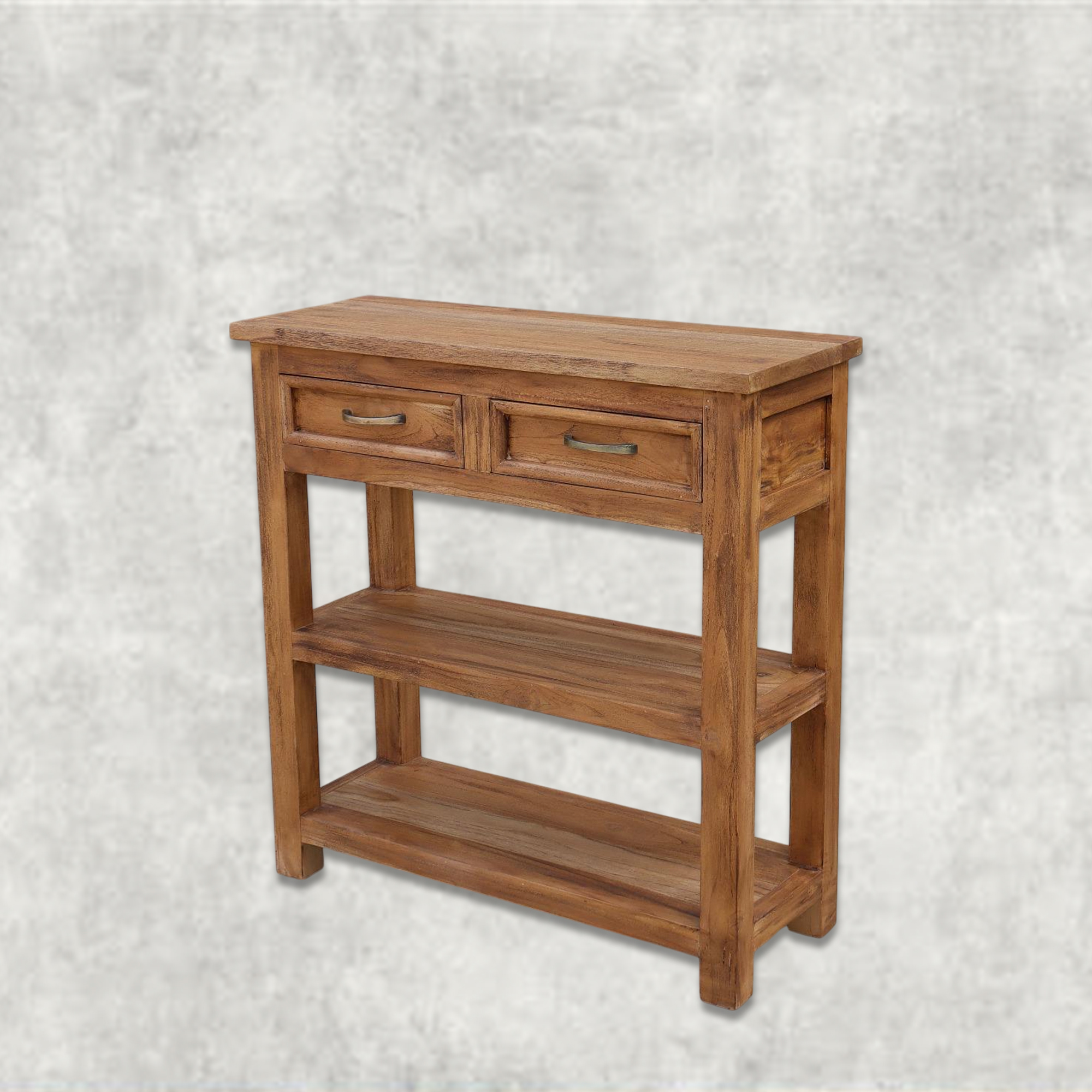 Rustic Solid Wood Console Table with Drawers and Open Shelves