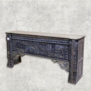 Antique Hand-Carved Heritage Console Table in Distressed Finish