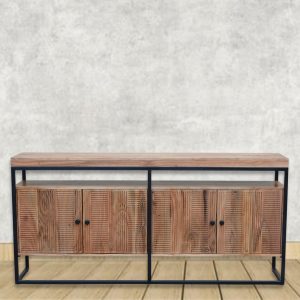 Modern Industrial Console Table with Textured Wooden Cabinets