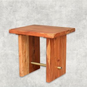 Contemporary Solid Wood Side Table with Brass Accent Rod