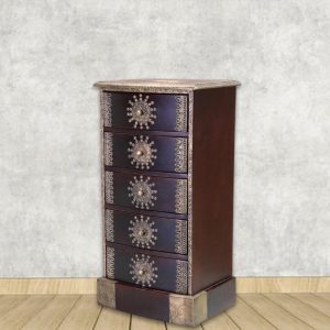 Antique Brass-Embossed Wooden Chest of Drawers