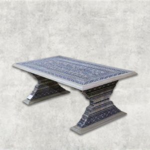 Hand-Carved Heritage Table with Ornate Pedestal Bases