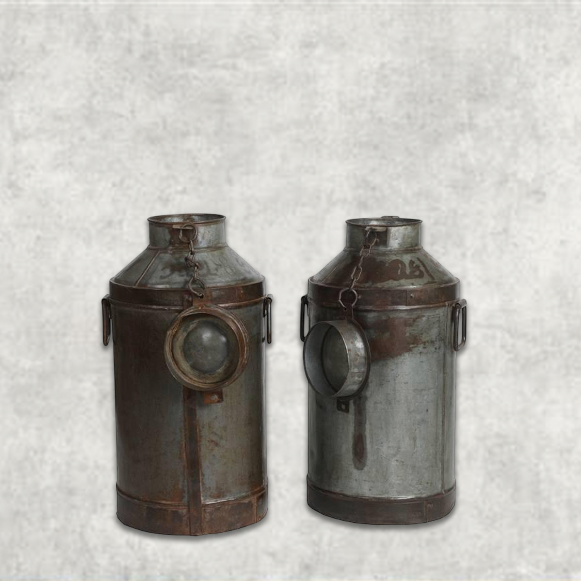 Vintage Industrial Metal Storage Canisters (Set of 2)