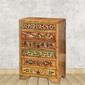 Hand-Painted Floral Wooden Chest of Drawers