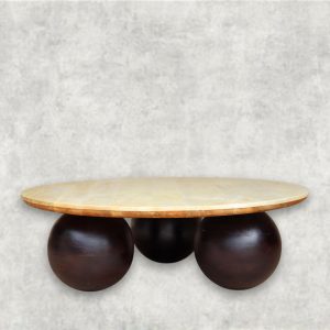 Contemporary Sphere-Base Coffee Table with Solid Wood Top