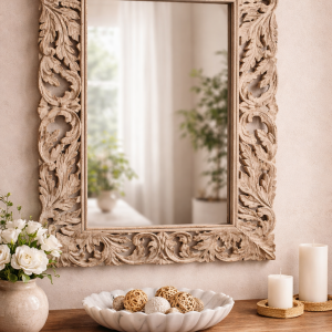 Artisan Floral Carved Mirror Frame – DD00109