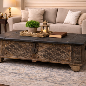 Diamond-Panelled Wood Chest – DD0012