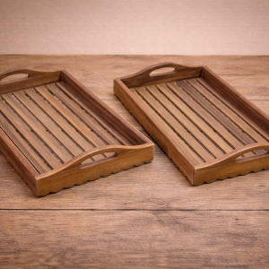 Artisan Slat-Base Teakwood Trays – DD0089